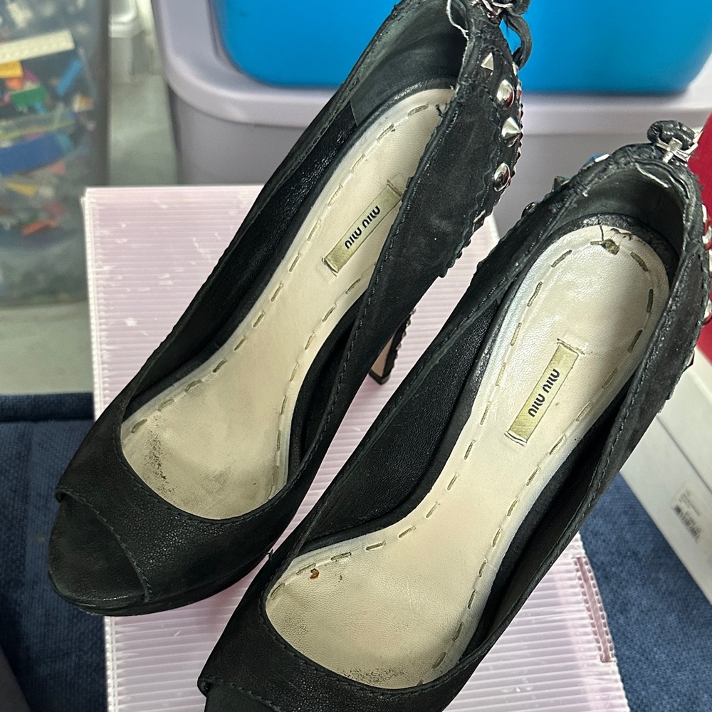 Miu Miu Elegant Black Peep Toe Heels